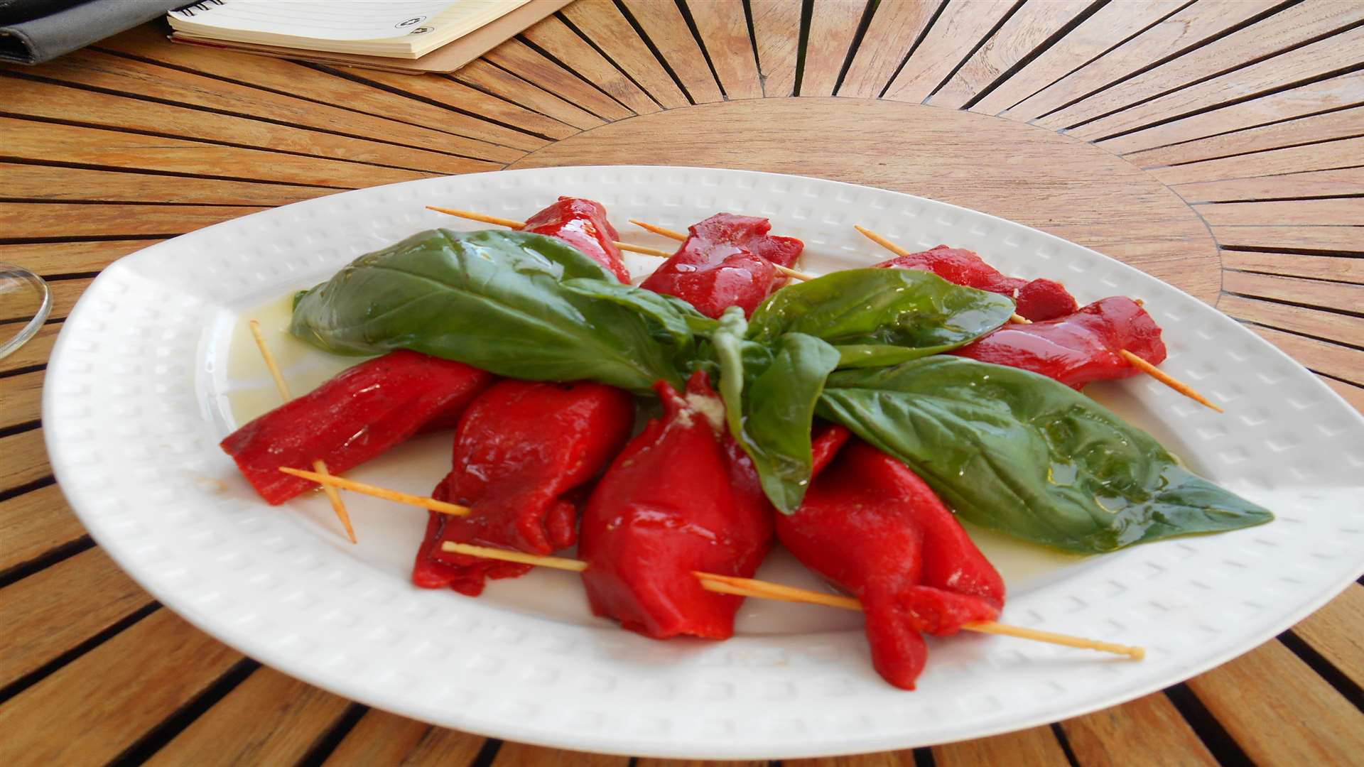Simple, but probably one of the most memorable dishes of the trip: locally grown red peppers and basil smothered in olive oil served with a glass of locally-produced rosé wine