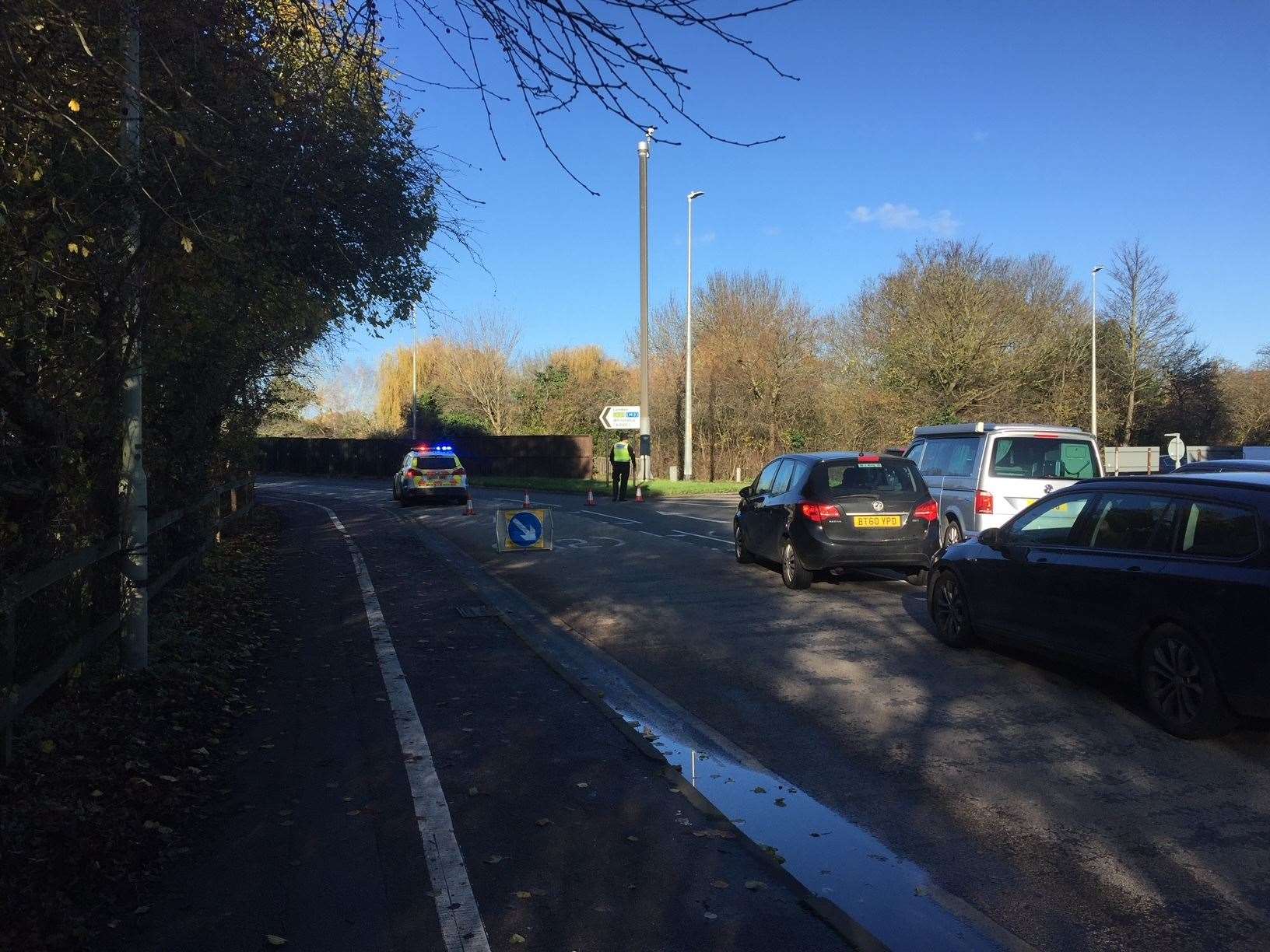 Police at the scene of the accident in Rheims Way, Canterbury