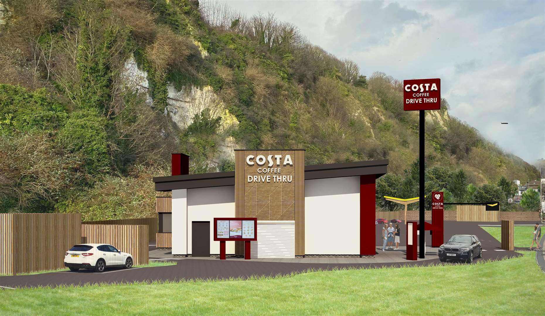A new CGI shows how the Costa Coffee drive-thru in Snargate Street, Dover will look