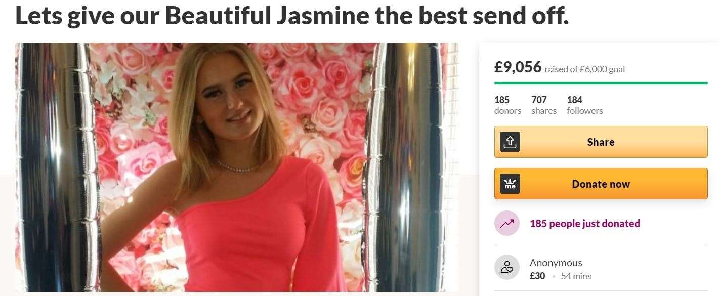 Jasmine Morris fundraising page on has topped £10,000