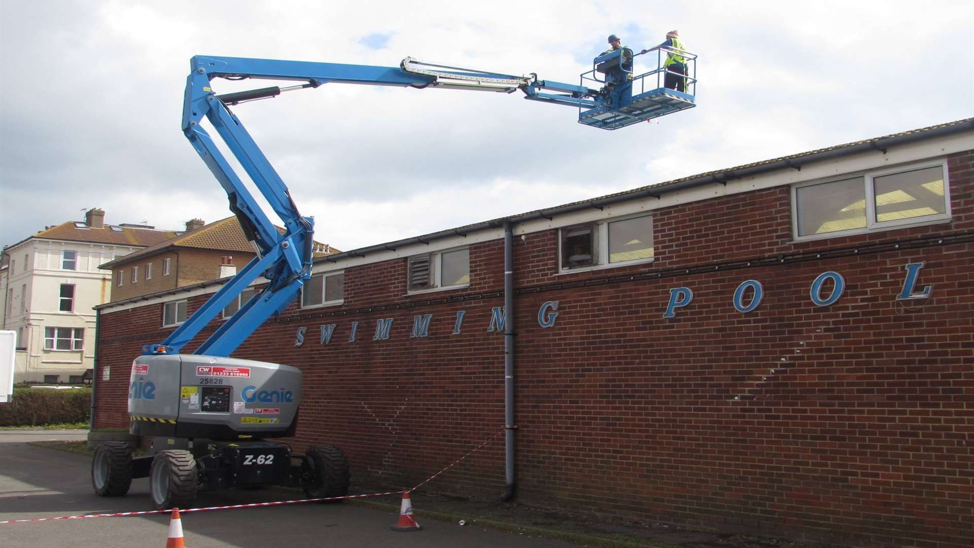 Workers have been repairing the roof and the cherry picker has been at the site today. Picture: Shepway District Council
