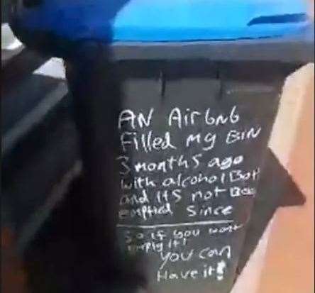 Mr Cross scrawled a message to the council on the side of his bin