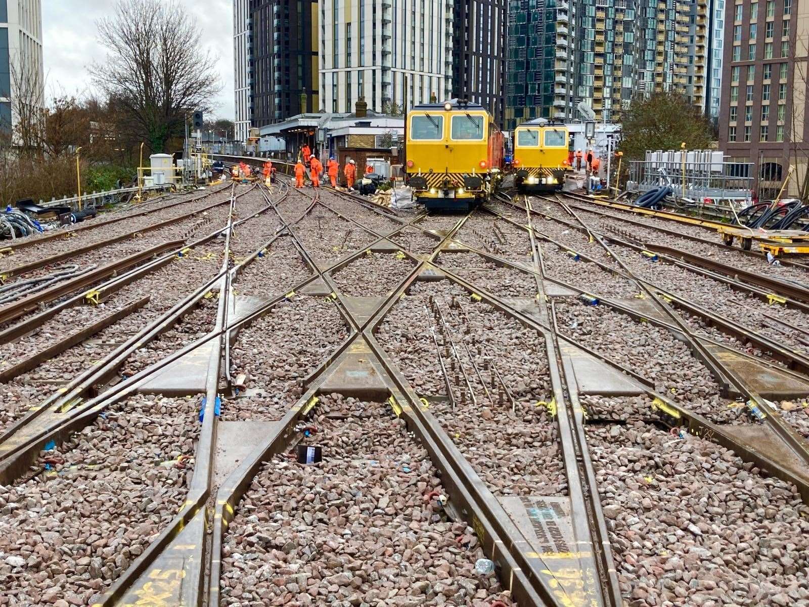 New tracks and points were laid at Lewisham junction over the Christmas and New Year holidays. Picture: Network Rail/Colas Rail