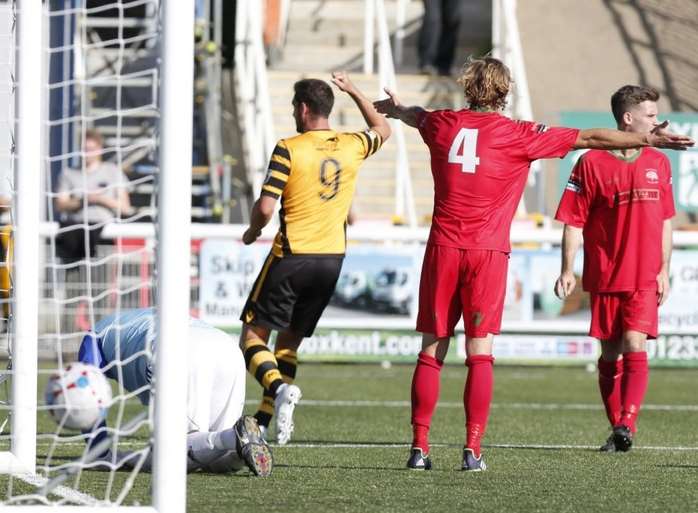 Jay May puts Maidstone 1-0 up against South Park Picture: Matt Walker
