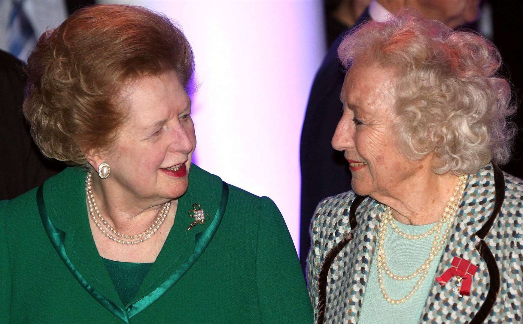 Celebrating her 90th birthday with Baroness Thatcher at the Imperial War Museum (PA)