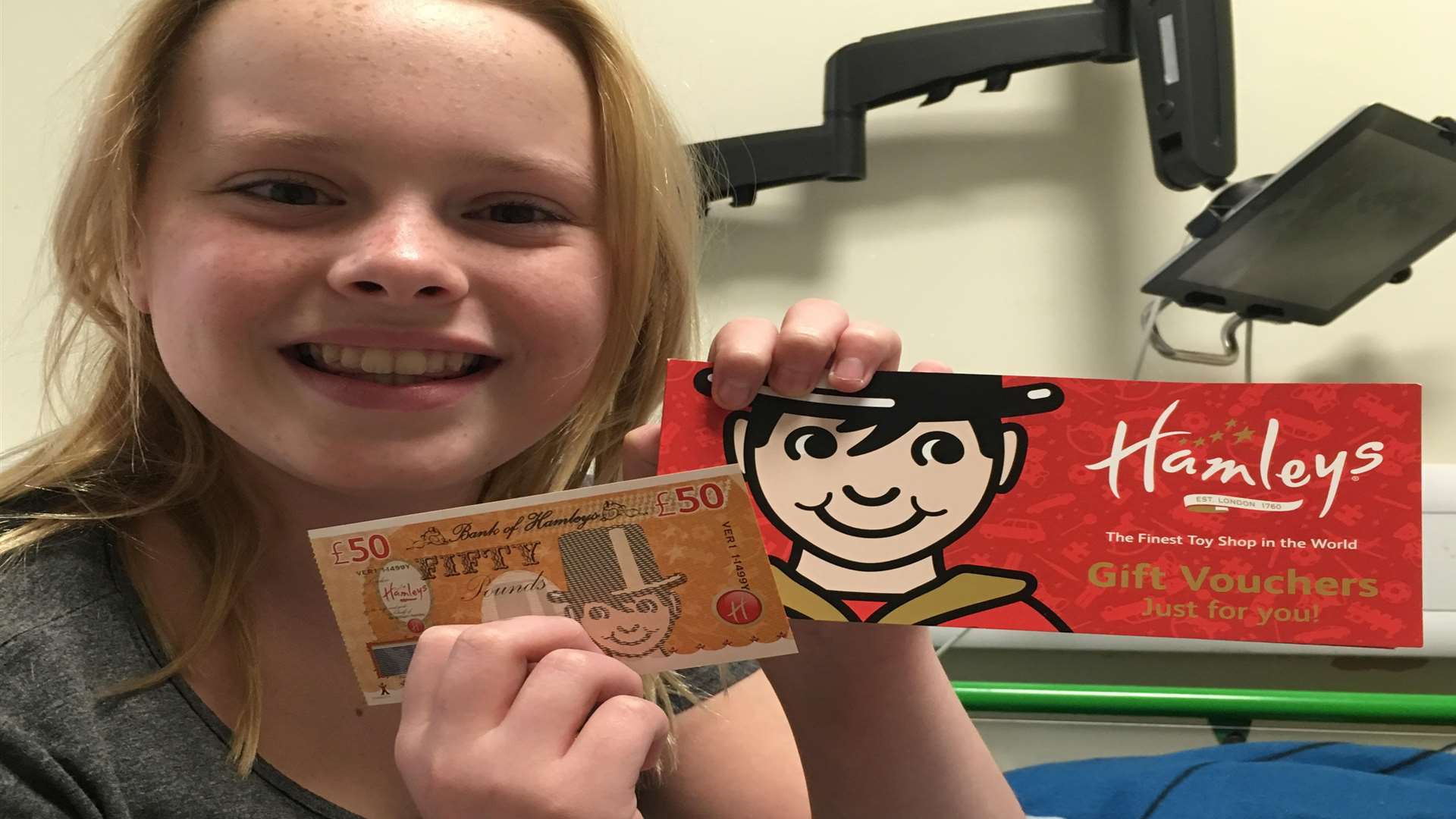 Jessica Marr-Henderson was also given a £50 voucher to spent in Hamleys