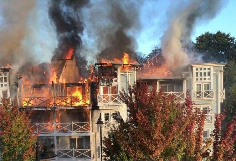 An apartment block at Holborough Lakes went up in flames in September 2017