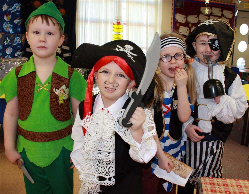 Children at Newington Community Primary School adopt characters from Peter Pan for World Book Day.