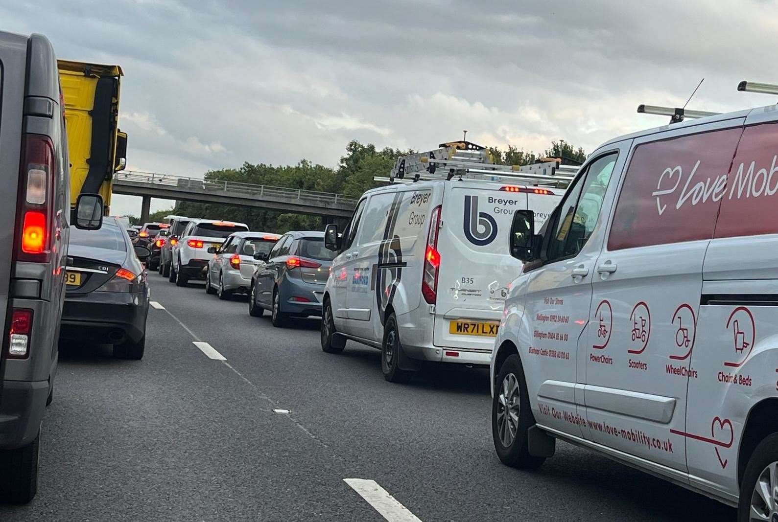 Queuing traffic on the M2 after a van fire