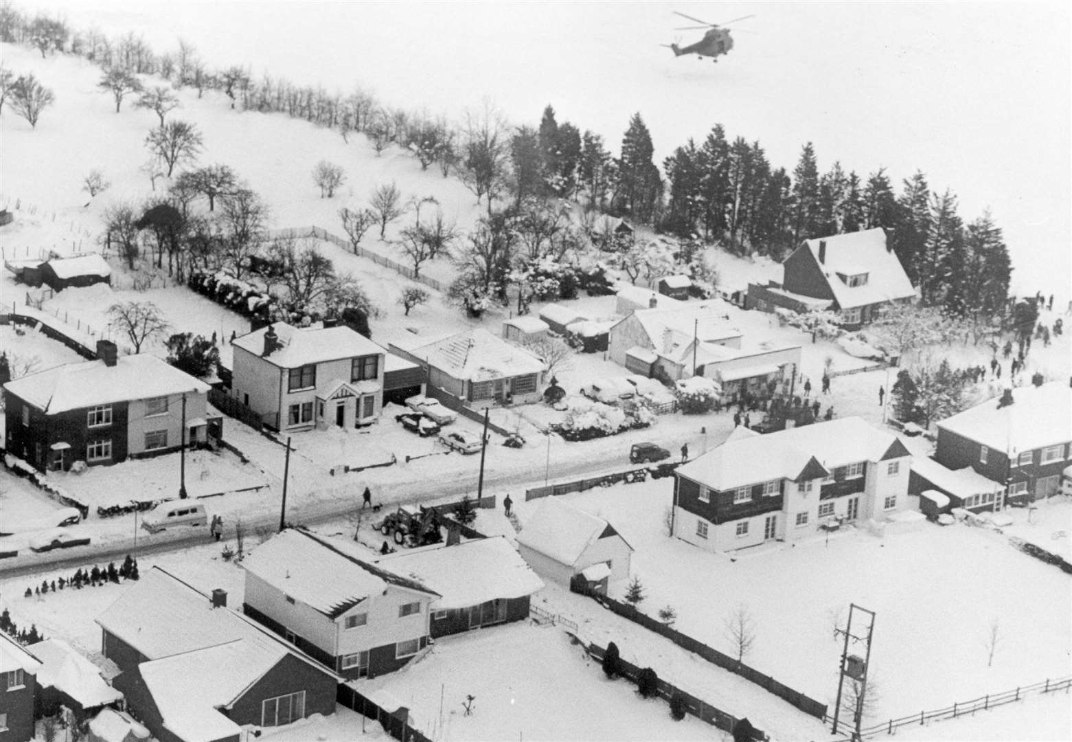 You know when it’s properly snowy when a helicopter has to fly in supplies – High Halstow in Kent in 1987