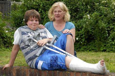 Torsten Deal and his mum Carol Deal. Torsten, aged 15, had a narrow escape after falling down a 50ft cliff in a disused quarry.