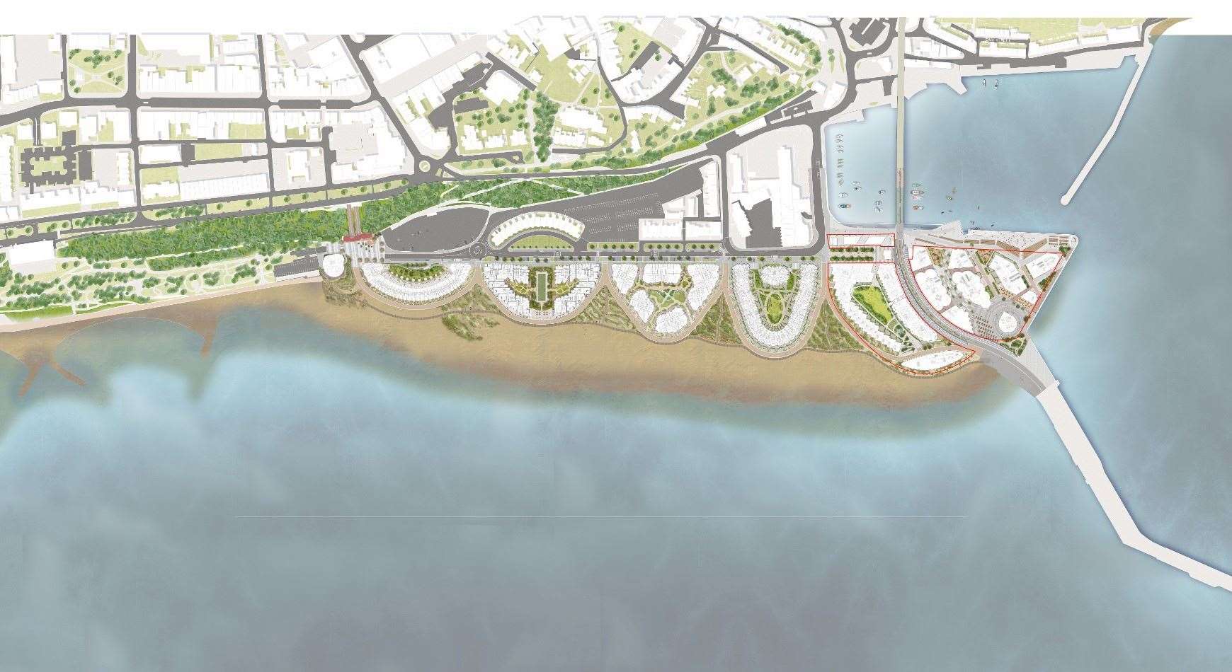 The masterplan for the coastline includes building all the way along the beach. Picture: FHDSC
