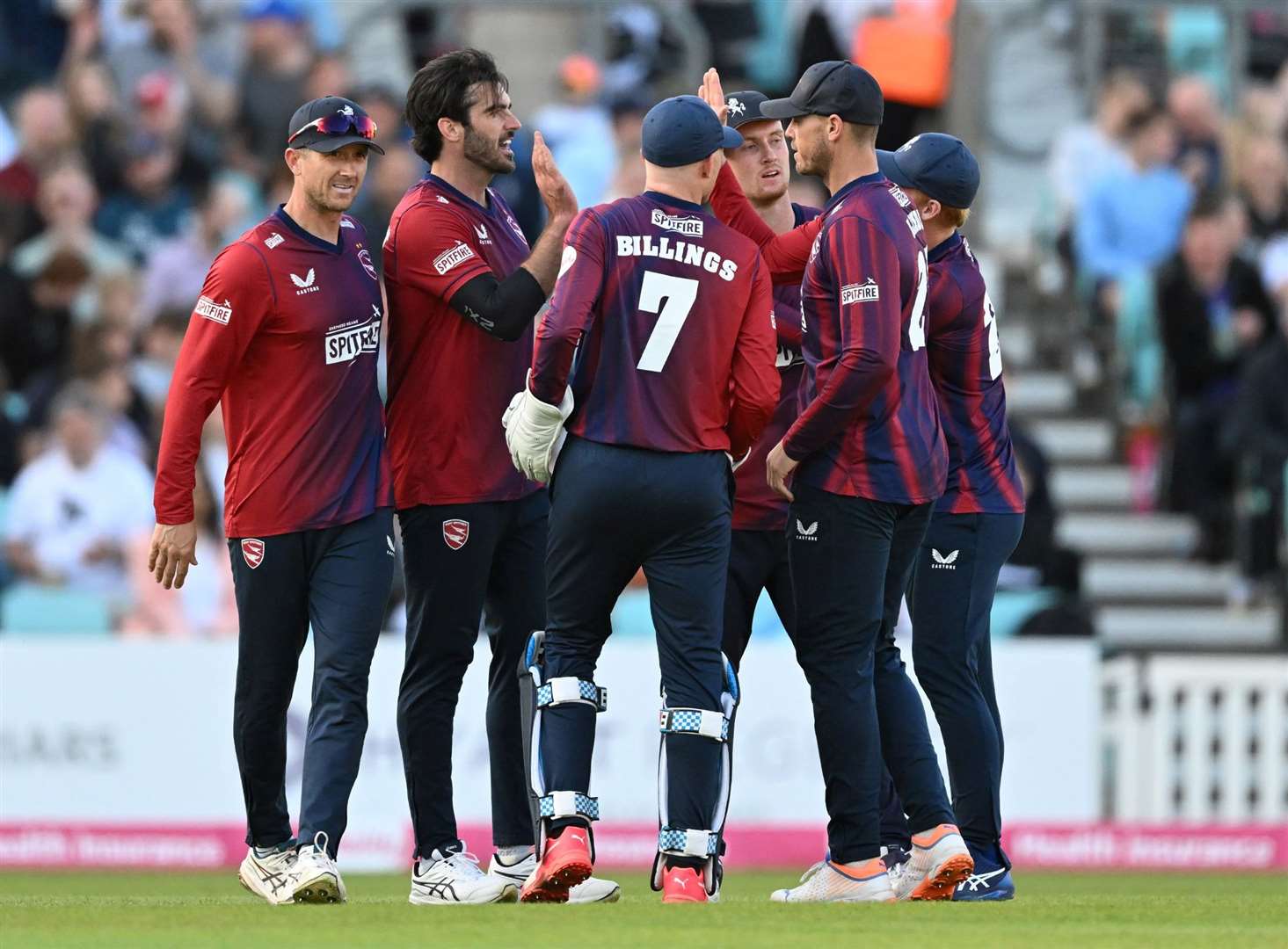 Kent celebrate the wicket of Sam Curran. Picture: Keith Gillard