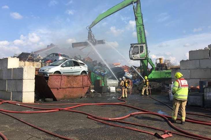 Fire crews are still tackling the blaze. Pic: Kent Fire and Rescue Service.