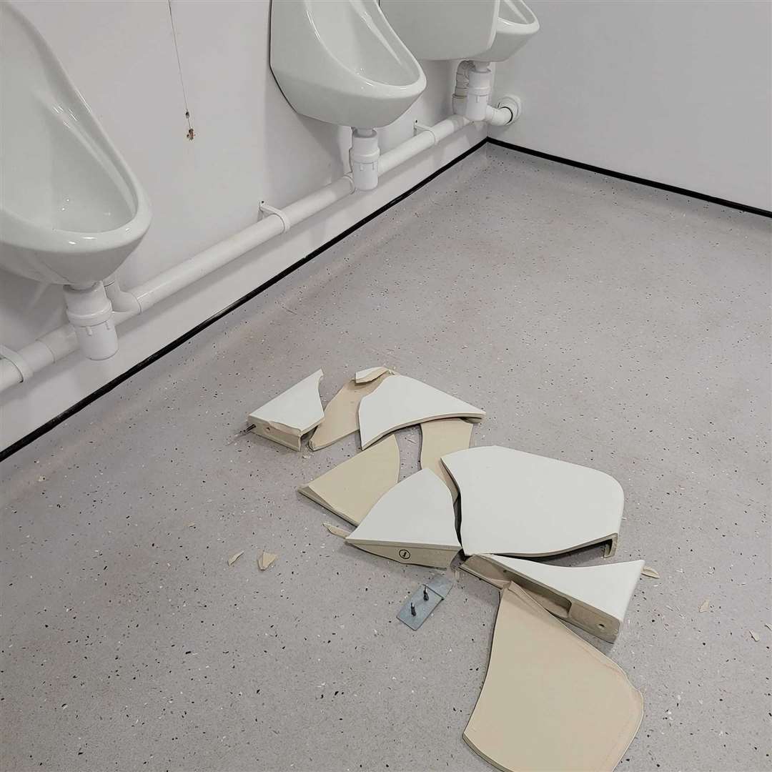 One of the urinals was smashed in the toilets