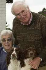 REUNITED: Rosemary and Noel Watson with the recovered dogs Sherry and Scrumpy. Picture: ANDY PAYTON