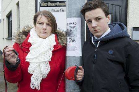 Tracy Draper and her son Dylan Draper-Dunn, 15, near the spot in Gore Court Road, Sittingbourne, where their dog was stolen