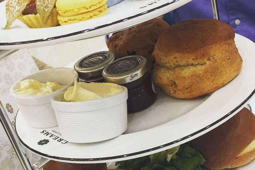 The traditional afternoon tea for two, which includes various sandwiches, scones, and cakes