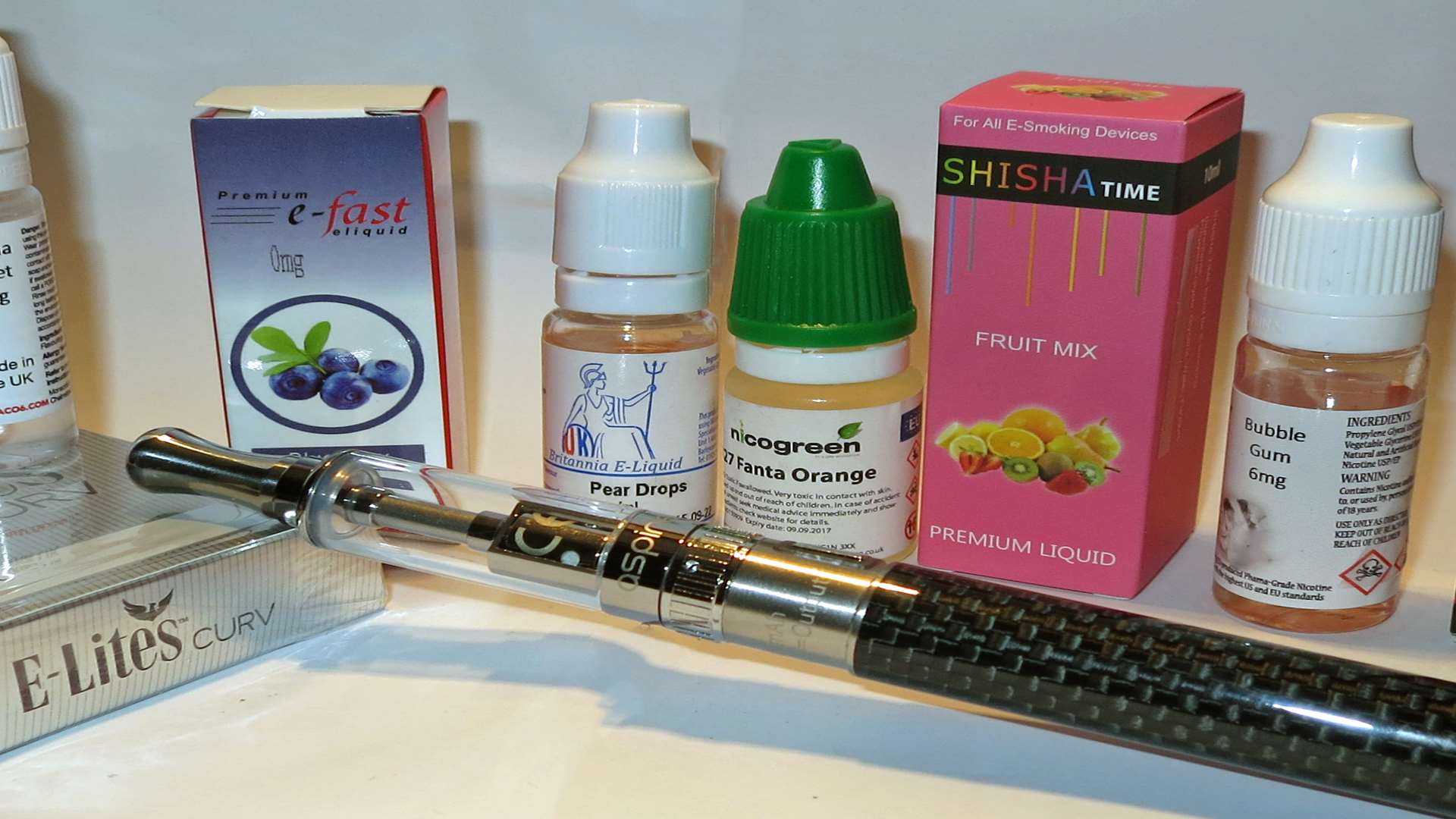 A selection of e cigarettes containing nicotine