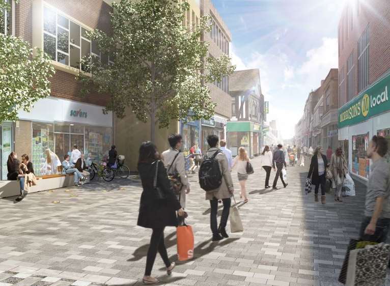 An artist's impression of the proposed Station Square at the junction with Station Road and Brewer Street in Maidstone
