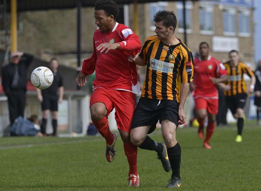 Action from Folkestone's 3-1 home defeat to Chipstead Picture: Gary Browne