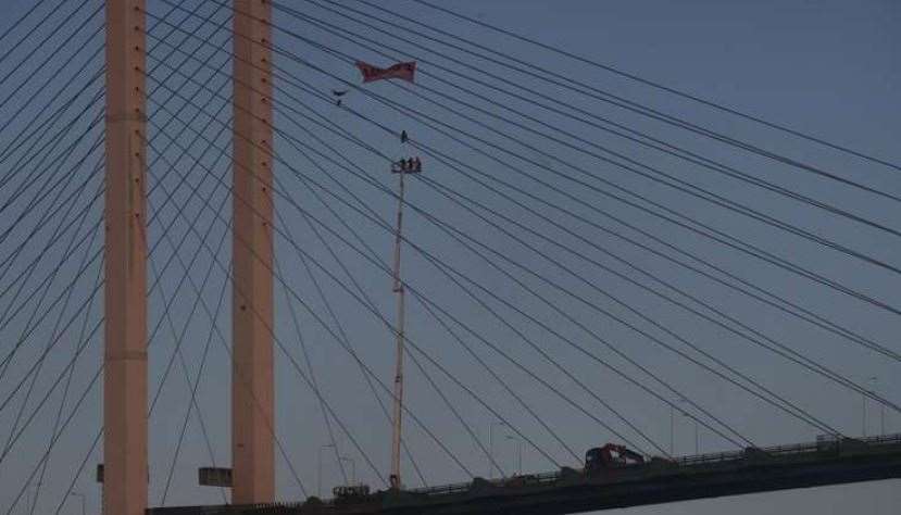 Two men caused days of disruption when they camped out above the QEII bridge at the Dartford Crossing. Picture: UKNIP