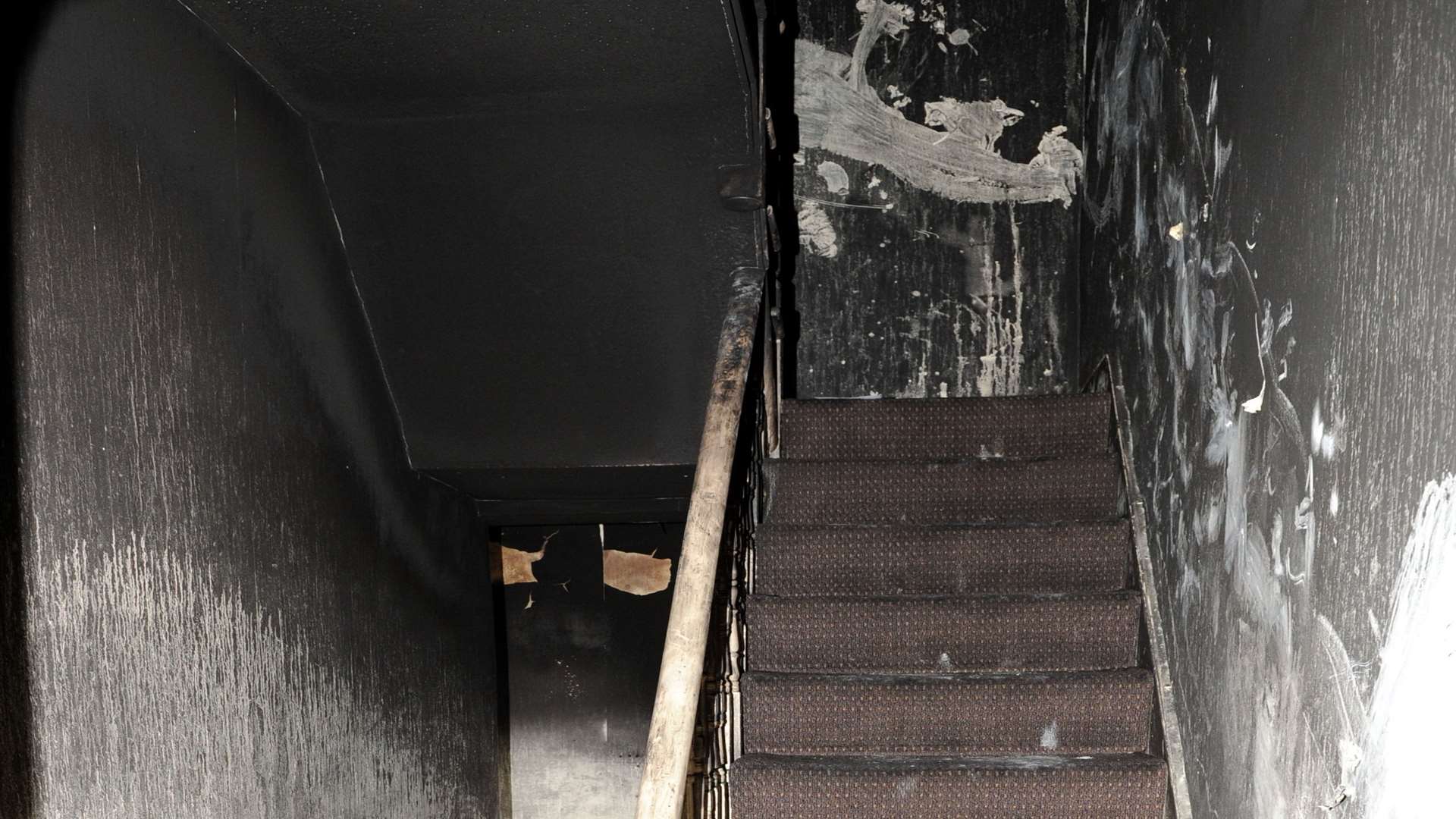 Damage to the stairs at the flat in Strode Crescent, Sheerness