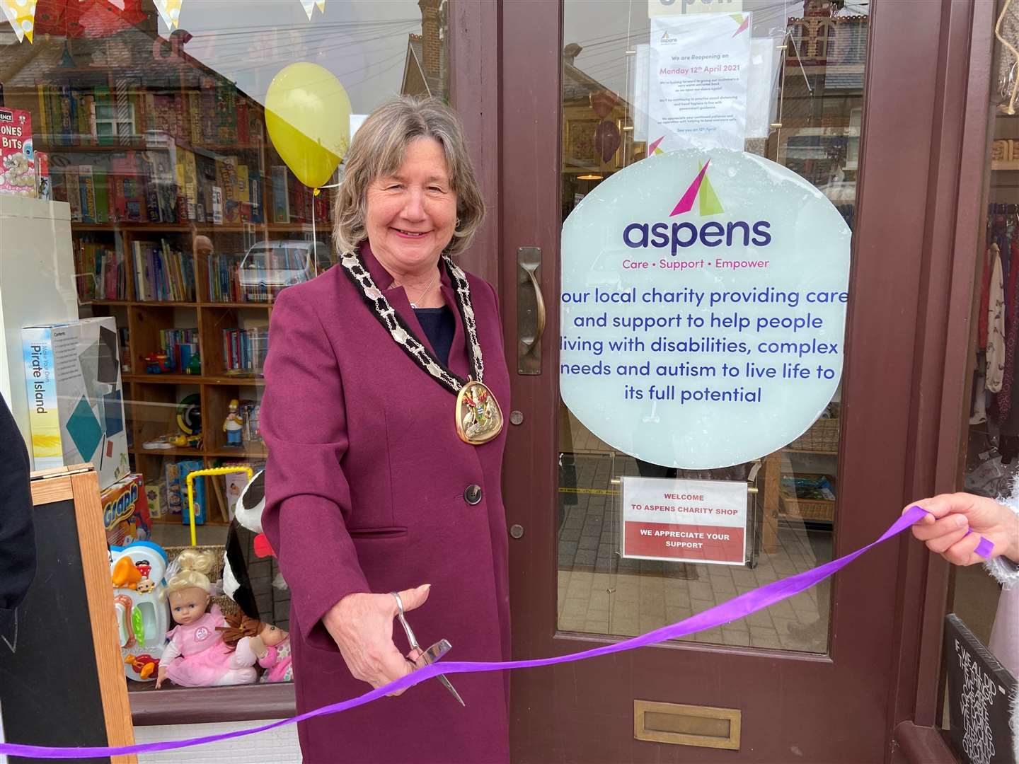 The former Mayor of Tunbridge Wells, Cllr Joy Podbury, re-opening the Aspens charity shop in Paddock Wood last year following the lockdown