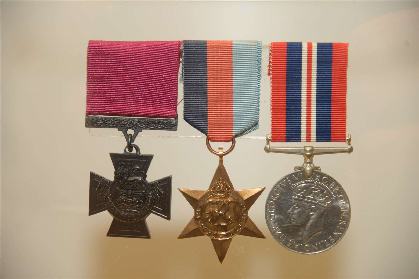 Sgt Thomas Durrant's medals with the Victoria Cross on the left on display in the Royal Engineers Museum. Picture:Chris Davey