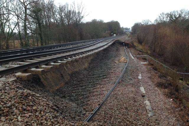 Scene of the landslide at Stonegate causing train problems. Picture: Southeastern