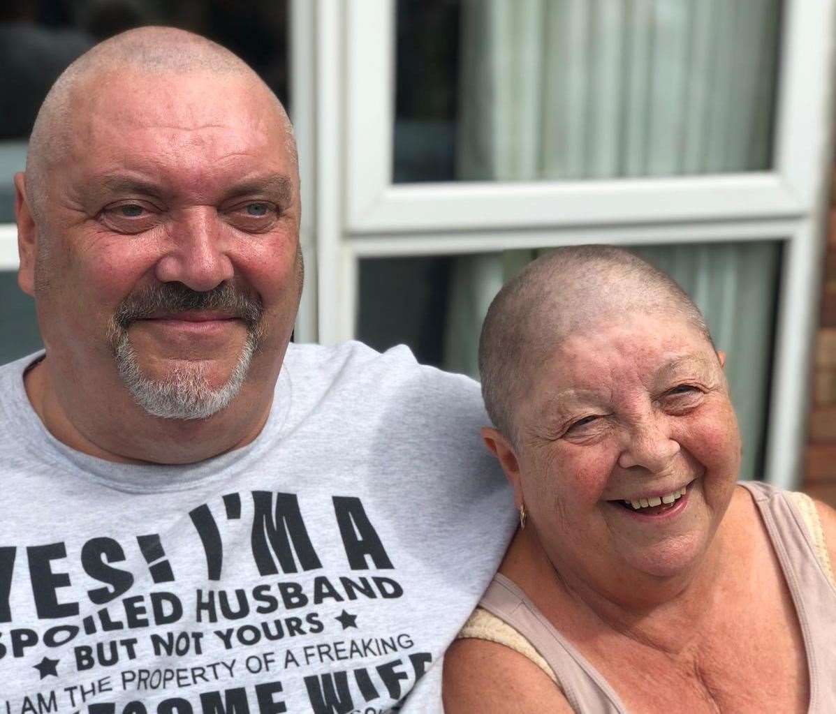 Irene and Jim Paine following their head shave. Pictures: The Paine family