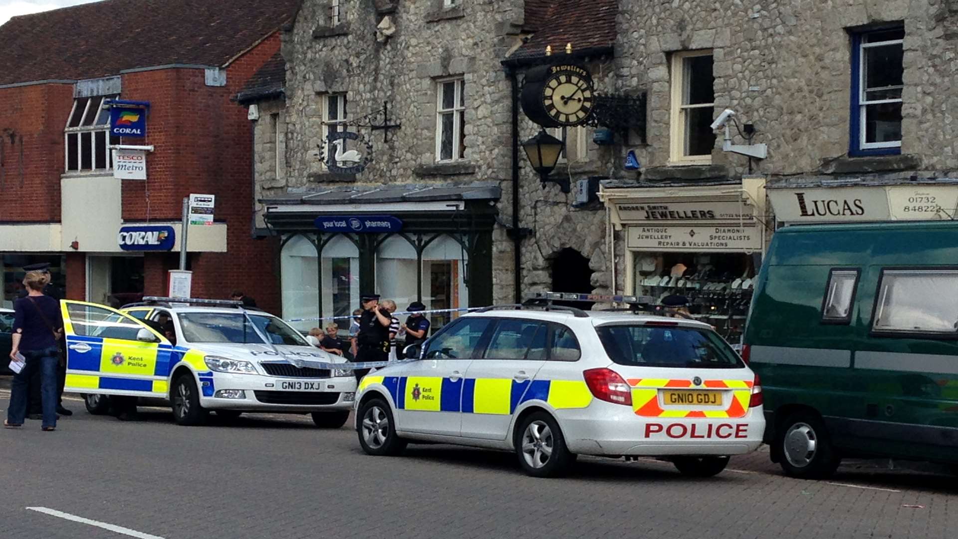 Two police cars outside Andrew Smith Jewellers in West Malling