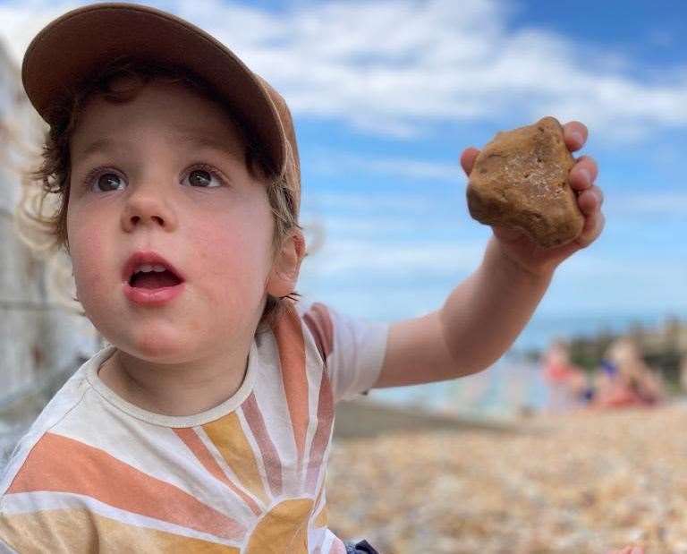 Four-year-old Fabian Ashton discovered the skull on the beach in Whitstable. Picture: Dave Bartlett