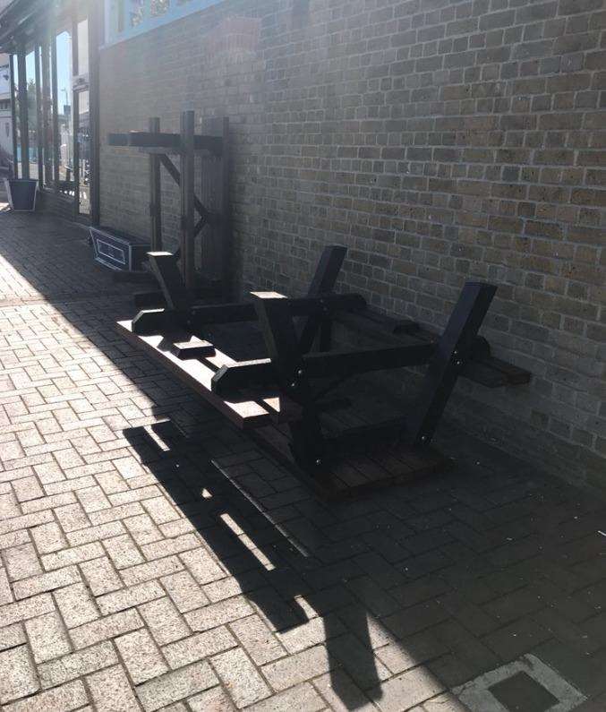 Vandals smashed plant pots and overturend benches (3562969)