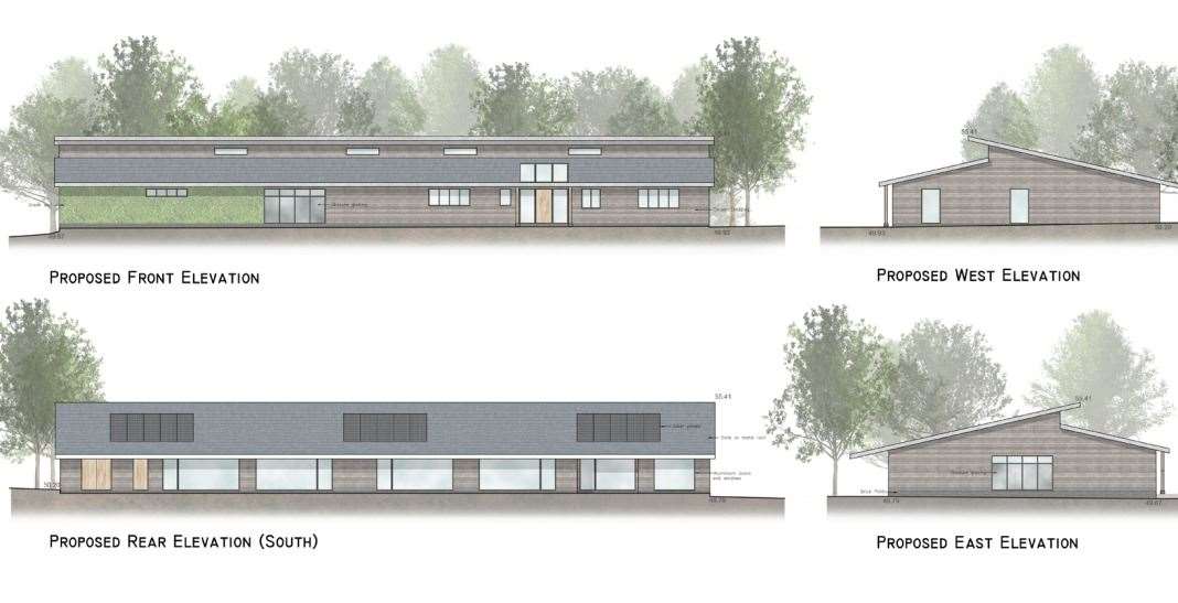 Front and rear elevations of how the new single-storey nursery building could look. Photo: Haskins Designs Ltd/Sevenoaks council