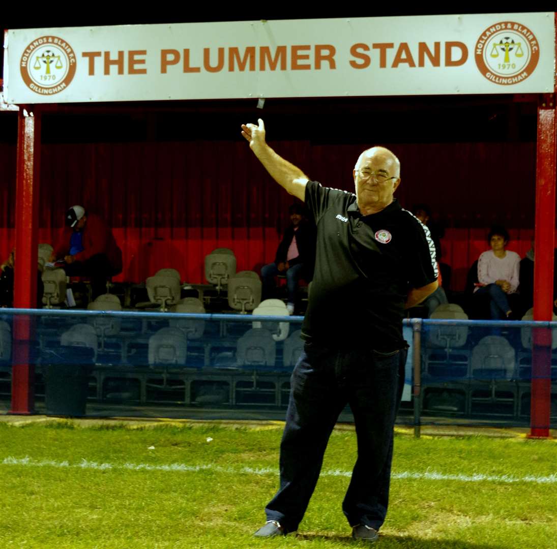 Laurence Plummer infront of the newly named main stand at Star Meadow Picture: corkyboy@gmail.com