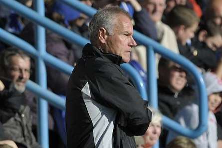 Gills boss Peter Taylor watches on from the sidelines during the 3-0 defeat against Scunthorpe Picture: Barry Goodwin