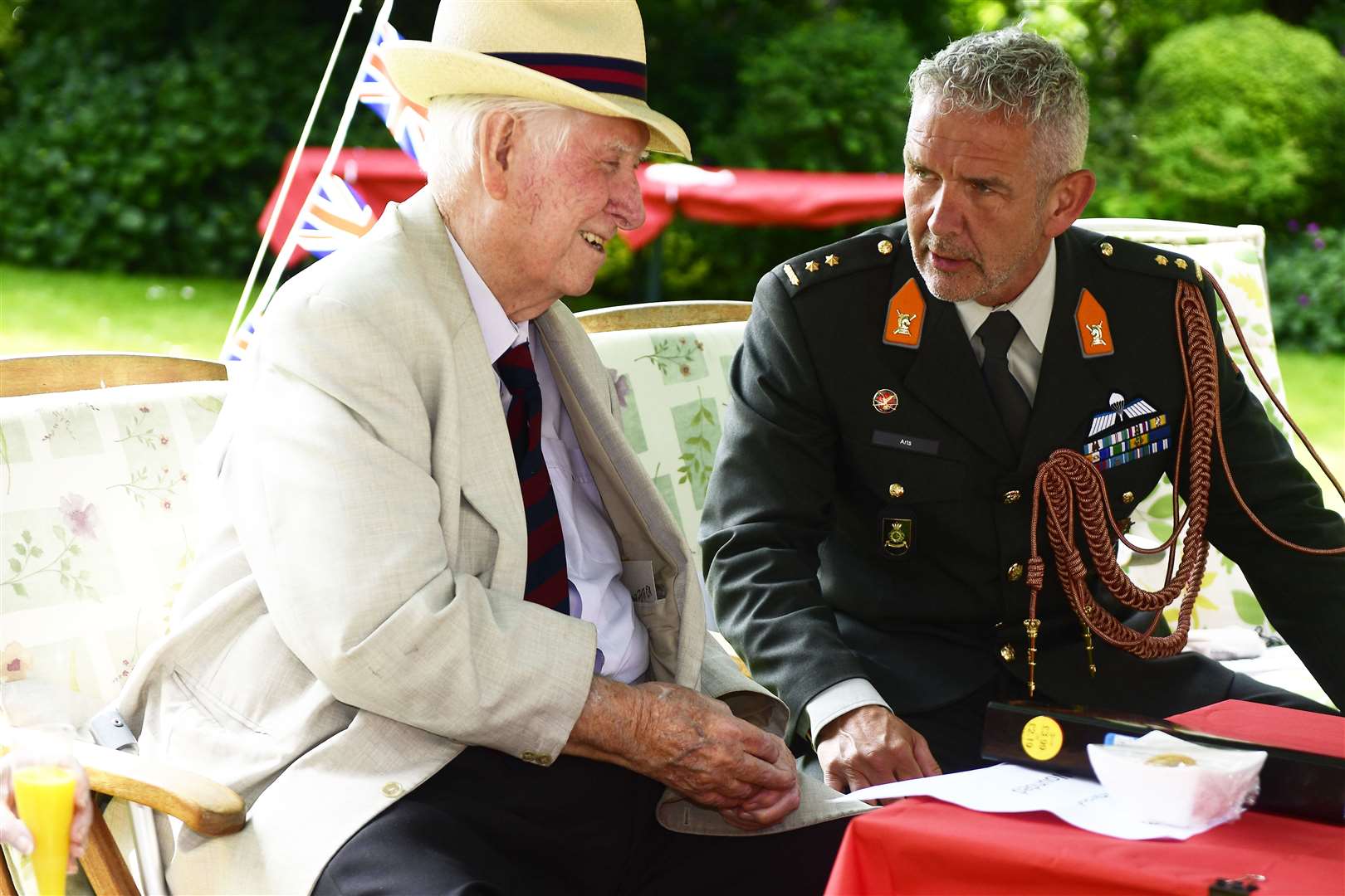 Roy Cook chats with with Lieutenant Colonel Rob Arts, military attaché at the Dutch Embassy. Picture: Barry Goodwin