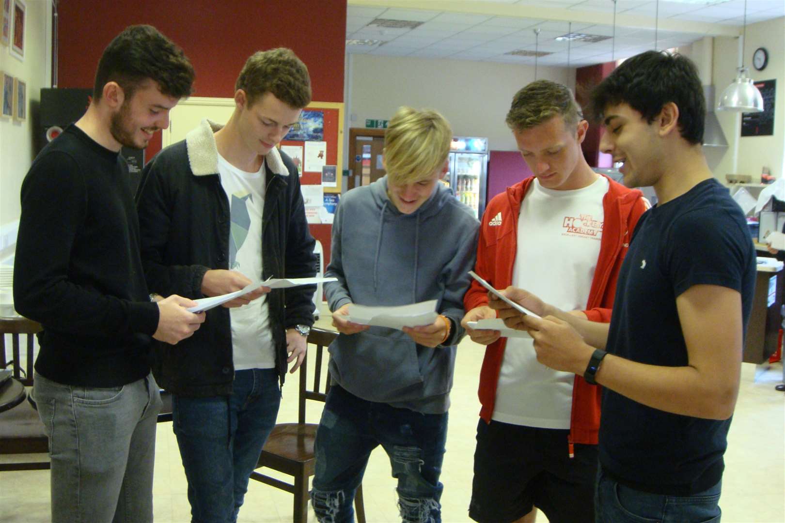 Jamie Stagg, George Heming, Ronnie Skelton, Jack Valentine and Henry Bartlett opening their results