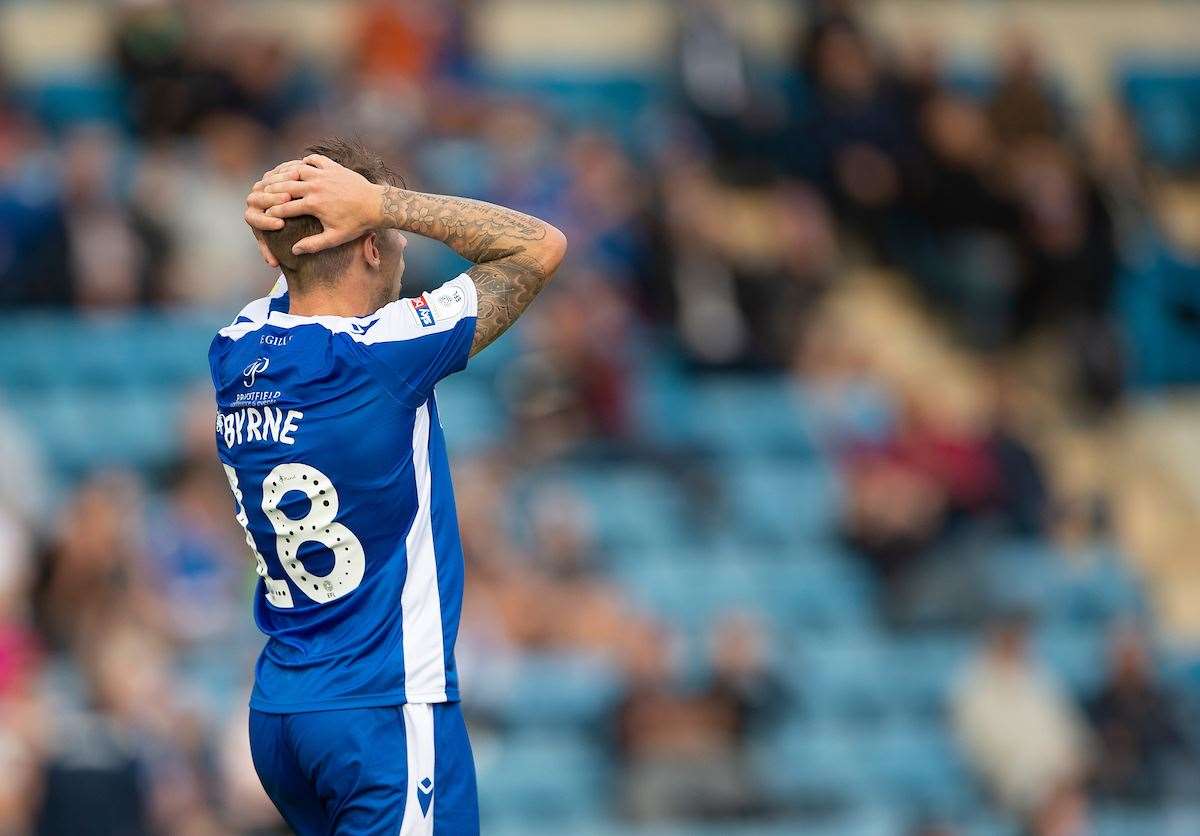 Mark Byrne shows his frustration on Saturday as Gillingham lose to Burton Picture: Ady Kerry (15068613)