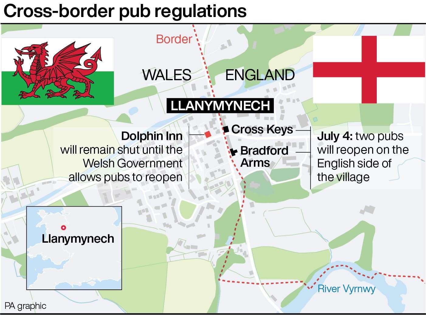Cross-border pub regulations in Llanymynech (PA Graphics)