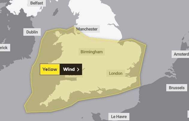 The area covered by the Met Office yellow weather warning for Storm Hannah (9205045)