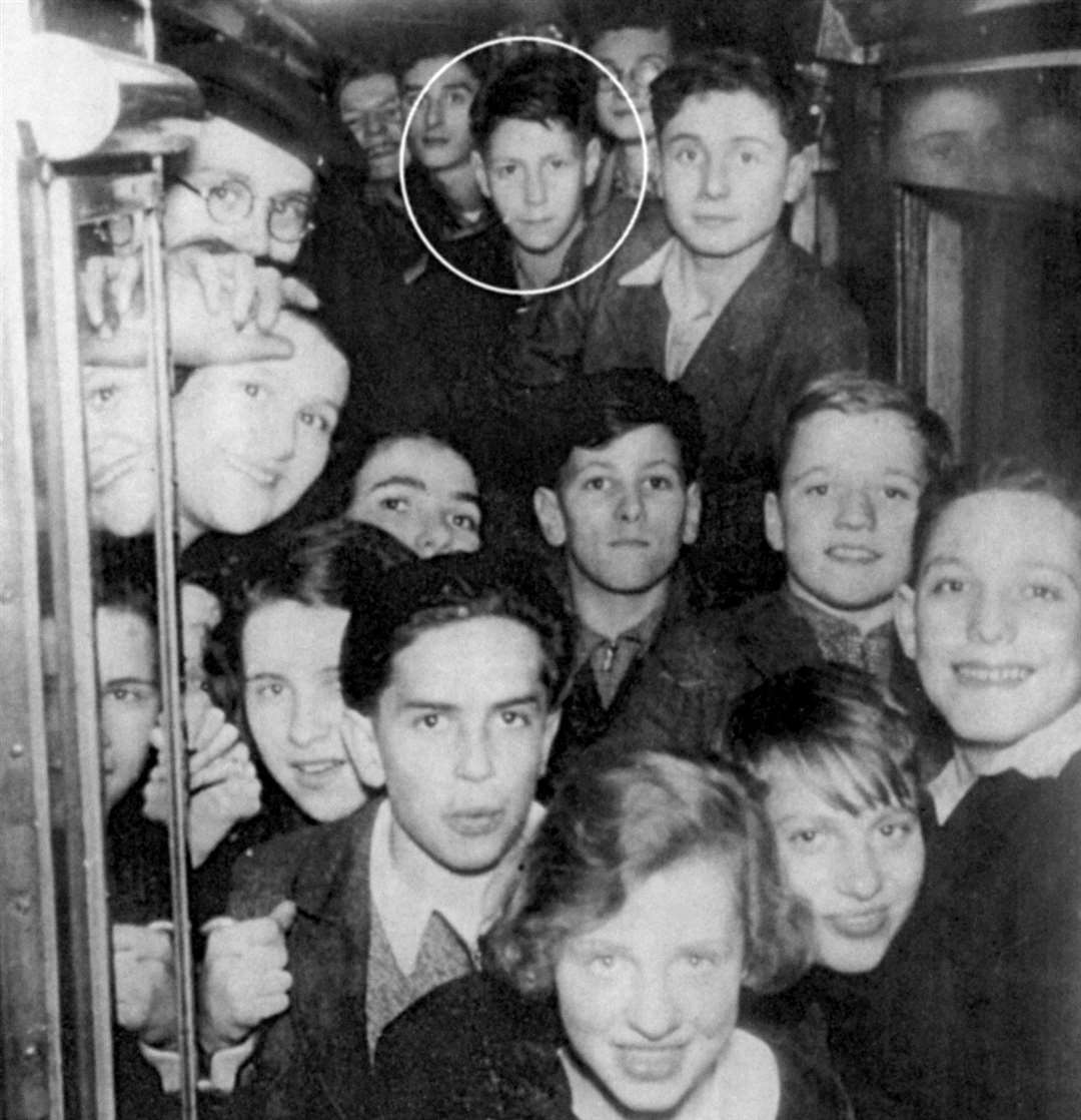 Pupil Leslie Brent, circled, on a train to Kent
