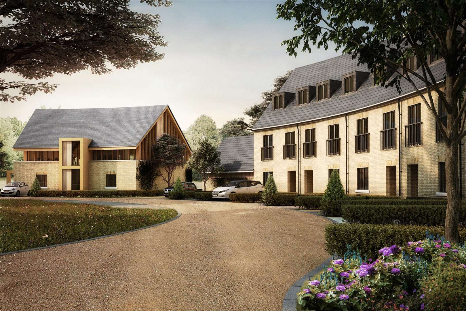 A crescent view of the plans for the Centenary Village in CGI. Credit: Clague Architects