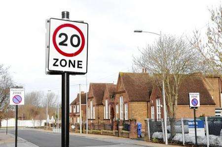 Speed signs along Victoria Way, Ashford.