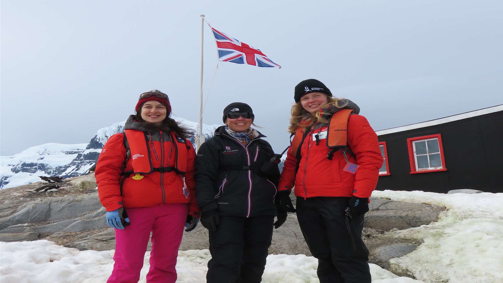 Former Gravesend Grammar pupil Lindsay Stringer (left) and fellow scientists at Port Lockroy in Antarctica, the world's most southerly post office