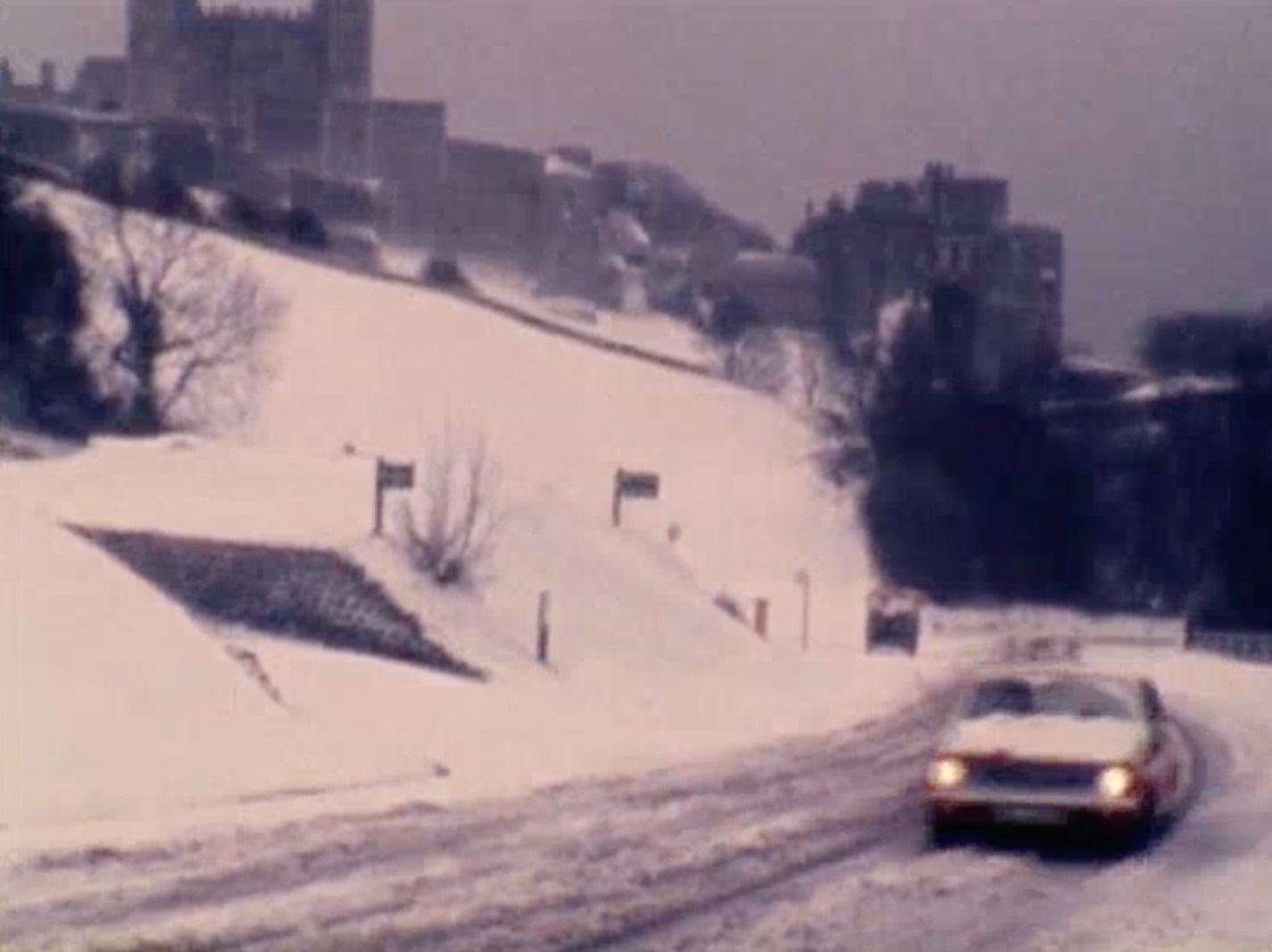 A car negotiates the snow at Dover Castle. Picture: Dover Museum