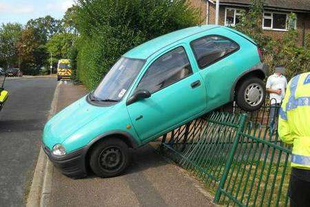 This Vauxhall Corsa reversed into railings in East Malling