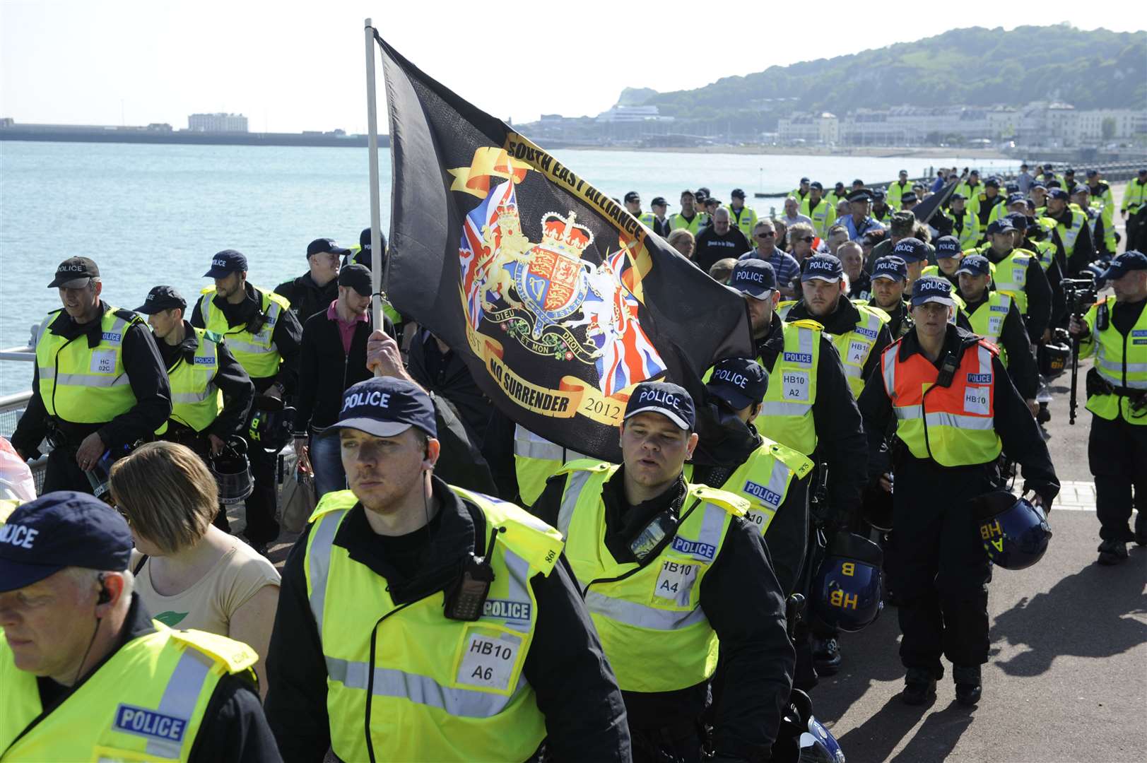 Police monitoring a right wing parade through Dover in 2016