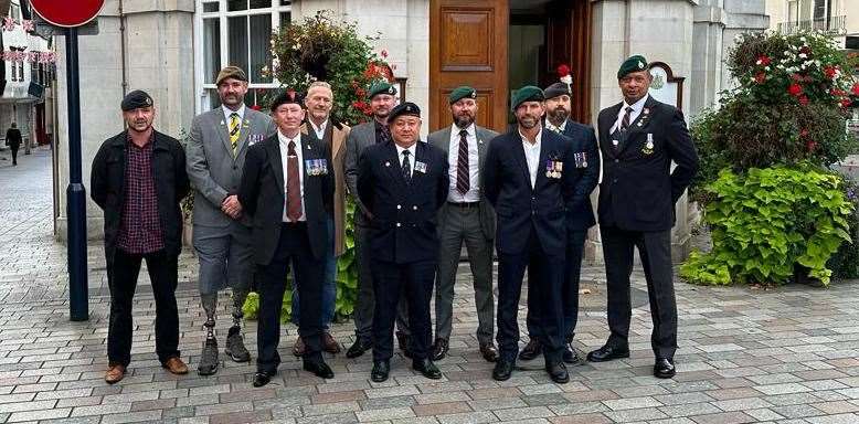 The veterans outside the Town Hall before the meeting